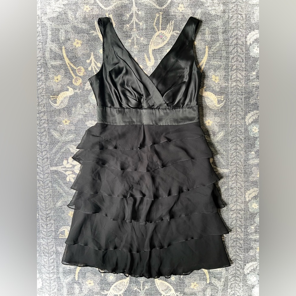 Monsoon Black Tiered Silk Mini LBD Cocktail Dress V-Neck Sleeveless